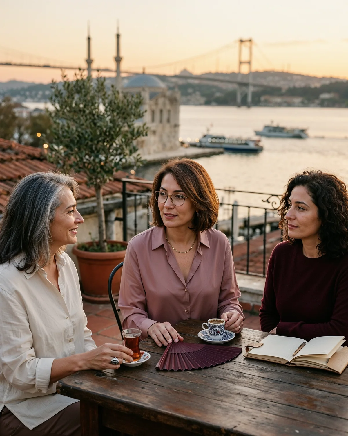 Sakin ve güvenli bir geçiş hissi taşıyan olgun kadın portresi; menopoz nedir temel rehberi için kart görseli